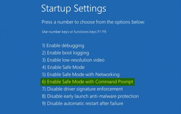 choose Safe Mode with Command Prompt
