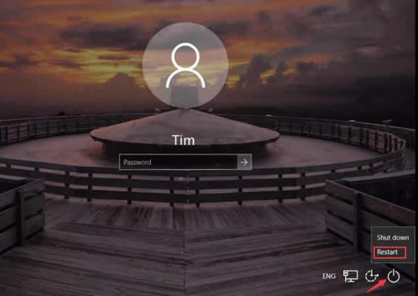 click restart in Windows login screen