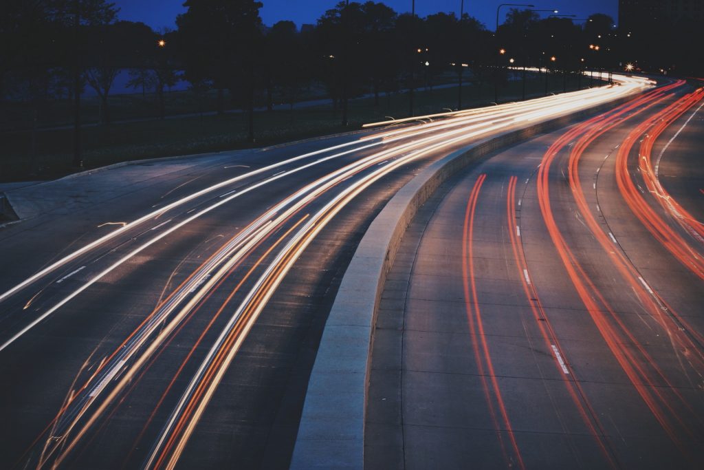 street traffic driving night lights